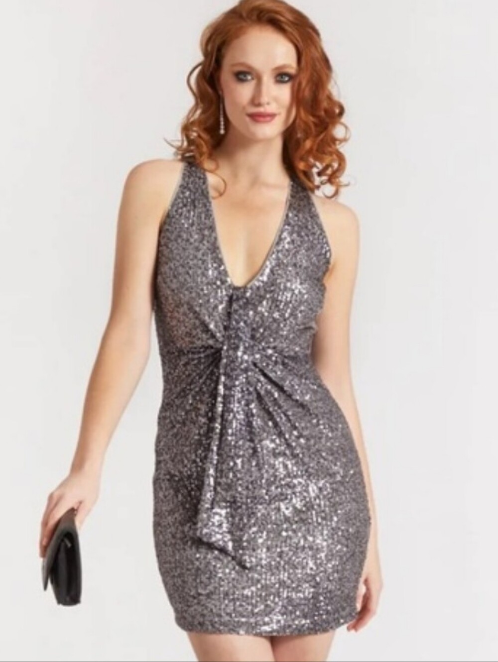 NWT One 33 Social The Marilyn Silver Sequined Twist Front Cocktail Mini Dress 4